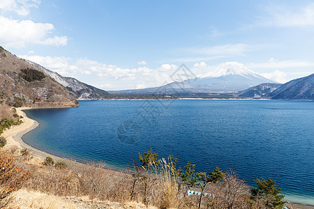 Fujisan湖和fujisan湖天空太阳稻草蓝色地标公吨季节旅行节日植物图片