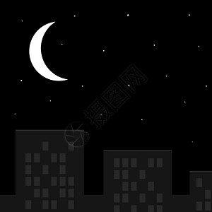 月亮和城之上的星空建筑黑暗星星窗户白色城市图形艺术建筑学图像图片
