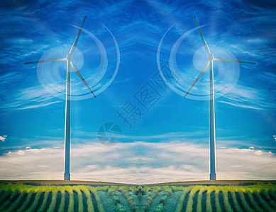 非化石能源蓝色天空中的风力涡轮机阳光服务发电机农业轮机能源花艺力量太阳光线风车背景