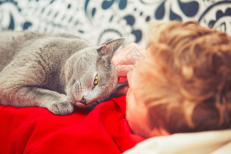 有猫的男子同伴拥抱感情猫咪男人动物情感友谊猫科沙发图片