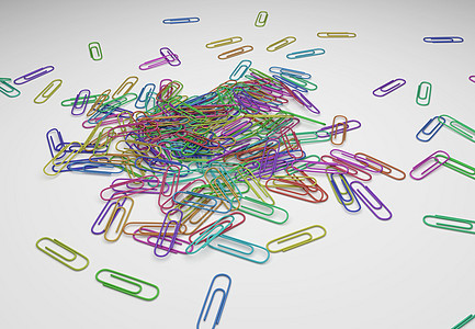 des 上的许多彩色回形针紧固件金属3d夹钳商业依恋活页夹插图办公室贴纸图片