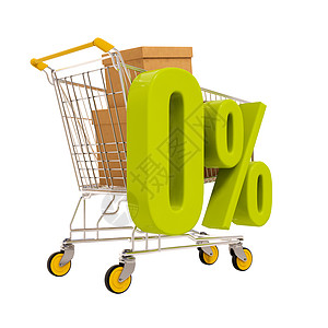 购物车和 0 孤立在惠特3d降价购物数字特价百分比符号销售渲染百分号图片