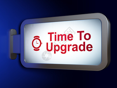 时间概念 在广告牌背景上升级和手表的时间灯箱蓝色日程渲染倒数3d广告红色工作展示图片