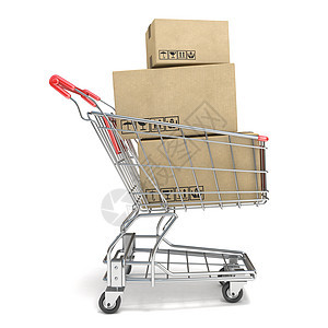 装箱的购物车 3D销售电子商务商业命令顾客生产运输零售纸板盒子图片