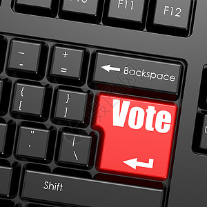 在计算机键盘 投票单词上的红色输入按钮图片