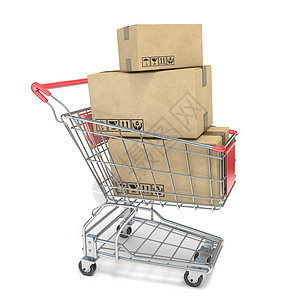 装箱的购物车 3D互联网活动电子商务运输插图包装生产盒子贸易大卖场图片