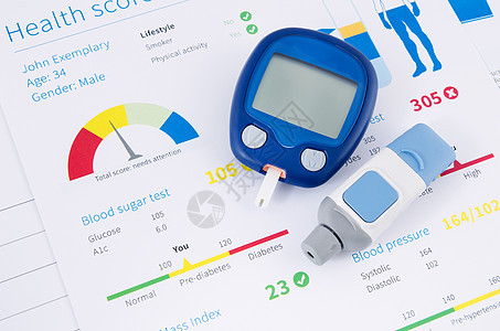 健康检查 血压计和糖尿病检测病人诊所葡萄糖测试医生胰腺预防医疗医院药品图片