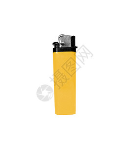 白色上隔离的黄色打火机气体灯光丁烷液体图片