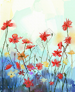 水彩花画 鲜花的季节性自然背景图片
