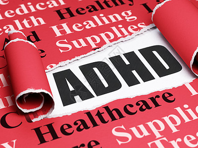 医学概念 黑色文字 ADHD 在撕破纸下面图片