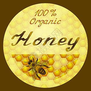 矢量蜂蜜圆形标签设计 蜂窝纹理背景图片