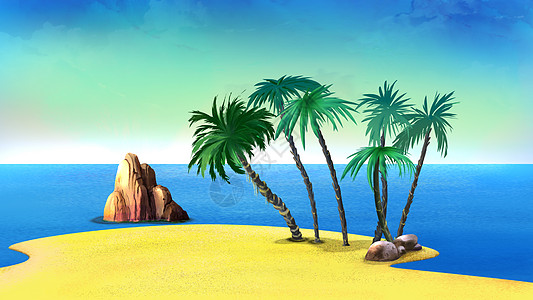 海报水热带岛屿荒漠海岸上的棕榈树背景