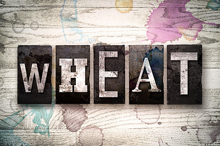 小麦概念 金属彩粉类型字母粉饰打字稿麸质粮食食谱木头饮食营养凸版图片