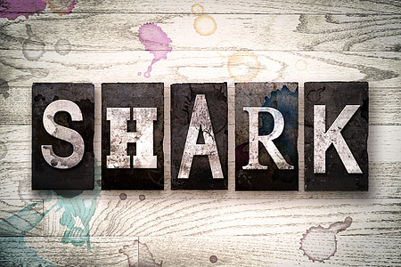 鲨鱼概念  金属印刷品类型沙鲨墨水凸版海洋大白鲨打字稿高利贷者粉饰字母投资图片