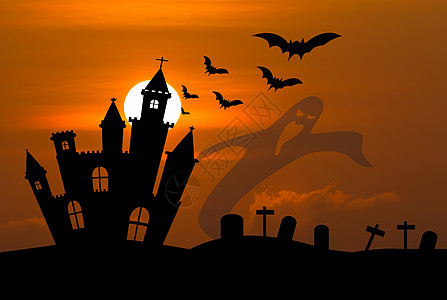 万圣节前夕的城堡庆典黑色阴影天空季节假期蝙蝠射线太阳插图图片