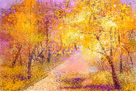 抽象油画五颜六色的落叶风景图片