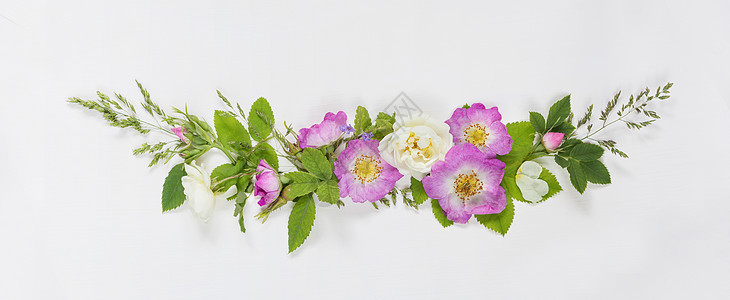 由野花花装饰的成分女士框架粉色野玫瑰花瓣作品桌子假期季节玫瑰图片