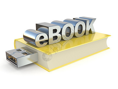 带有 USB 插件的 3D eBook插图贮存磁盘电子书记忆档案插头互联网出版商图书馆图片