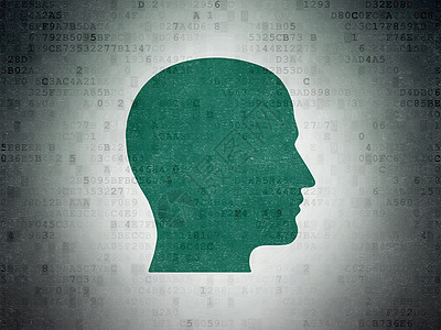 数字数据纸背景上的广告概念头头脑电脑推广公关金融领导者技术产品战略绘画图片