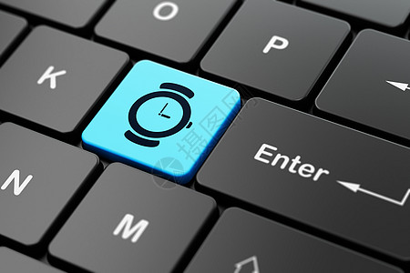 计算机键盘背景上的时间轴概念手表蓝色渲染历史按钮展示钥匙工作黑色时间倒数图片