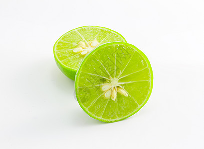 白上隔离的绿柠檬绿色青柠白色食物工作室圆形饮食水果热带黄色图片