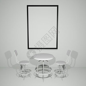 点亮的室内样机 3d 它制作图案建筑学反射阴影装饰中性渲染框架插图空白海报图片