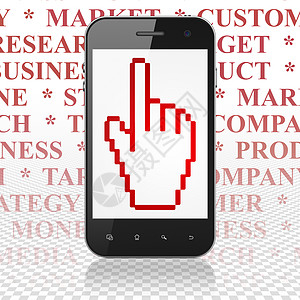 广告概念智能手机与鼠标光标在显示器上推广渲染标签互联网正方形市场品牌战略营销手指图片