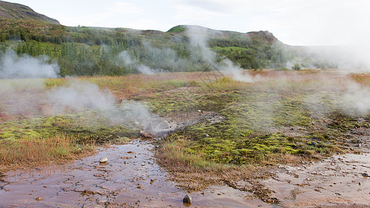 Haukadalur地热活性山谷岛屿火山蒸汽假期活力气泡压力旅行风景蓝色图片