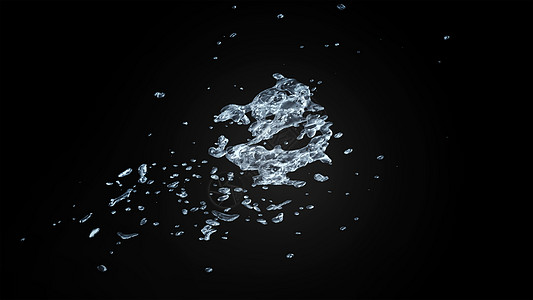 黑色背景 3D Renderin 上的水花海浪雨滴反射飞溅气泡运动宏观蓝色水滴反光图片