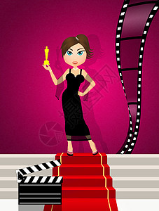 奥斯卡提名红地毯报酬演员快乐女士线圈颁奖插图女孩塑像女性背景图片