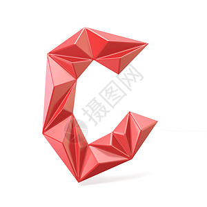 红色现代三角字体字母 C 3插图多边形失真形式帽子几何学闪光棱镜测量反射图片
