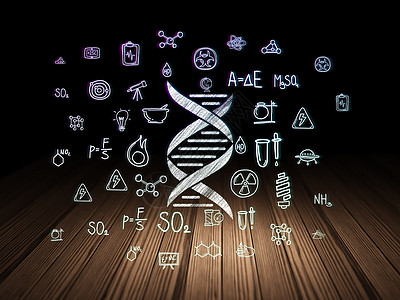 在 grunge 黑暗 roo 中的科学概念 DNA药品实验室辉光房间螺旋生活卫生制药涂鸦研究图片
