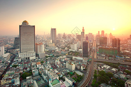 美丽城市的景象 泰王国邦科克首府的城市风景交通运输天际公寓太阳刮刀办公室首都街道鸟瞰图图片