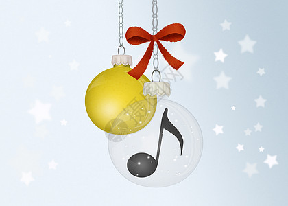 圣诞舞会的音乐音符水晶礼物音乐会松树明信片展示笔记庆典插图图片