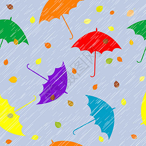 多雨的秋天背景与雨伞和离开图片