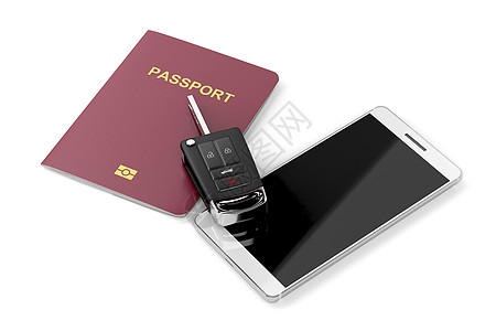 智能电话 护照和汽车钥匙图片