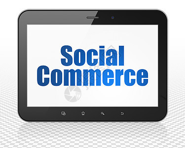 营销概念 展示社会商务计算机与社会商业平板电脑图片
