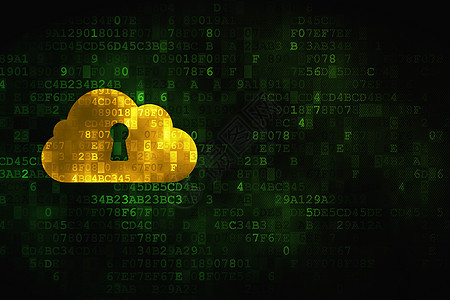 云网络概念云与数字背景上的锁孔网站黄色互联网软件展示安全绿色监视器全球隐私图片