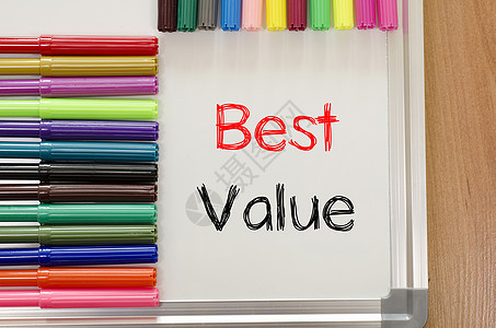 Felttip笔和白板及最高价值文本概念横幅徽章店铺金融销售标签产品质量教育零售图片