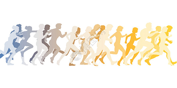 正在运行的运动员男人竞赛剪影插图团体人群白色跑步女性背景图片