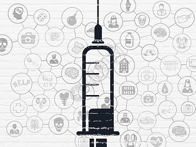 背景墙上的医疗保健概念注射器草图方案生活科学注射康复制药疫苗建筑涂鸦图片