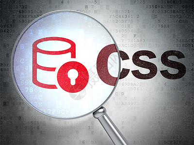 带锁和 Css 的软件概念数据库与光学玻璃图片