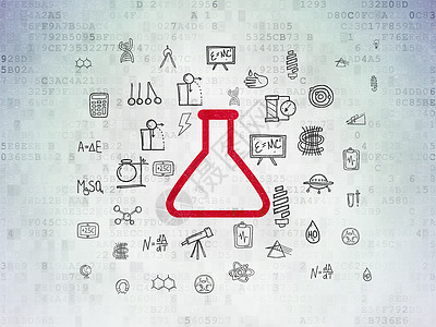 数字数据纸背景上的科学概念烧瓶玻璃生物学技术教育草图烧杯实验瓶子测量管子图片