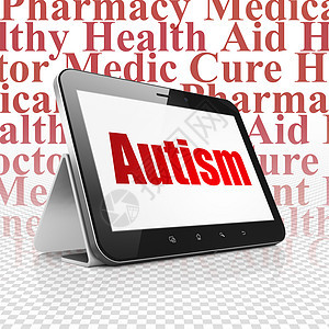 保健概念 显示自闭症的平板电脑图片