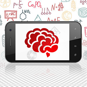 显示大脑的科学概念智能手机电话药品化学技术卫生渲染保健教育绘画风暴图片