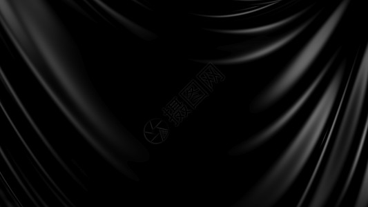 3D 插图抽象黑色背景凝块装饰品抛光技术海浪丝绸材料图片