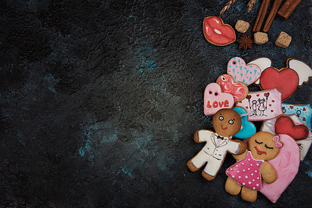情人节的姜饼面包食物蛋糕甜点石头饼干假期小吃盒子礼物图片