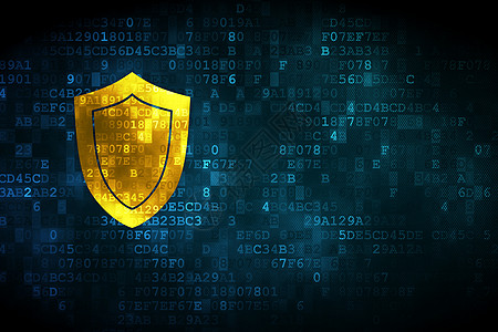数字背景上的安全概念盾牌保卫隐私监视器数据犯罪网络财产政策屏幕像素化背景图片