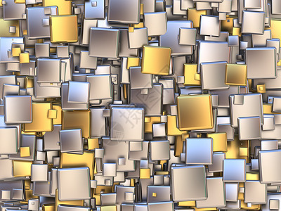 由金色和银色瓷砖制成的抽象背景  3个插图粒子金属黄色青铜艺术反思黄铜矩形魅力图片