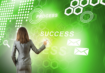 使用创新技术商务人士顾客女性手指全球电脑绿色网络营销图片